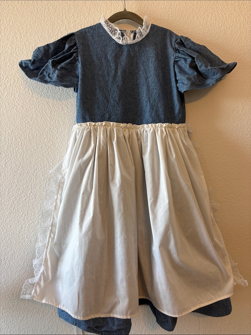 Vintage Girls Denim Blue Dress with White Apron